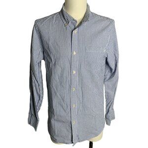 St Johns Bay Button Down Long Sleeve Shirt M Blue White Striped Chest Pocket